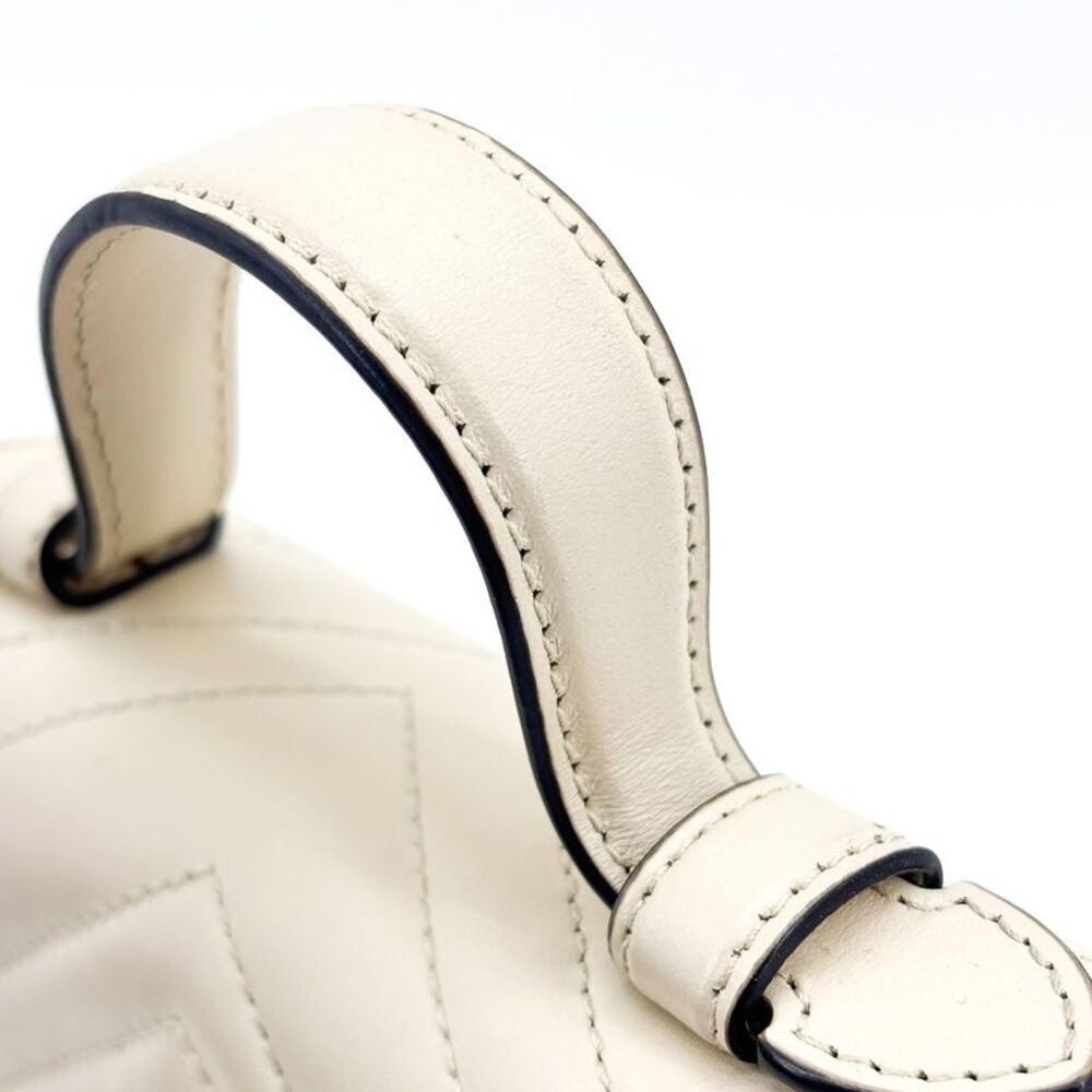 Gucci Gg Marmont Top Handle Flap Matelasse Leather White Leather Handbag - Picture 8 of 16
